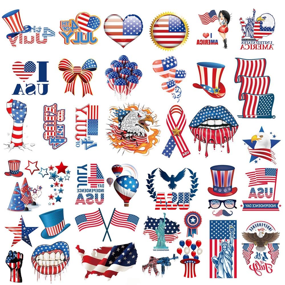 68 Pcs 20 Sheets 4th of July Temporary Tattoos,American Flag Red White and Blue Fake Tattoo Stickers,USA Party Favors,Memorial Day, Independence Day, Labor Day Decorations Party Supplies