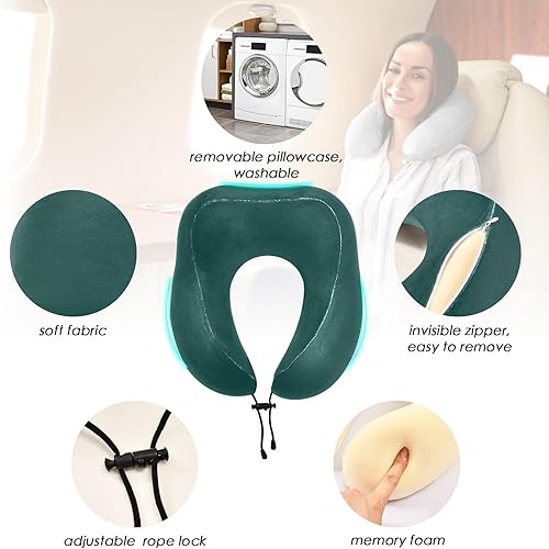 Miniatura 2 de Almohada de espuma viscoelástica negra rica para cuello, con bolsa de almacenamiento con cordón, almohada de cuello de vuelo