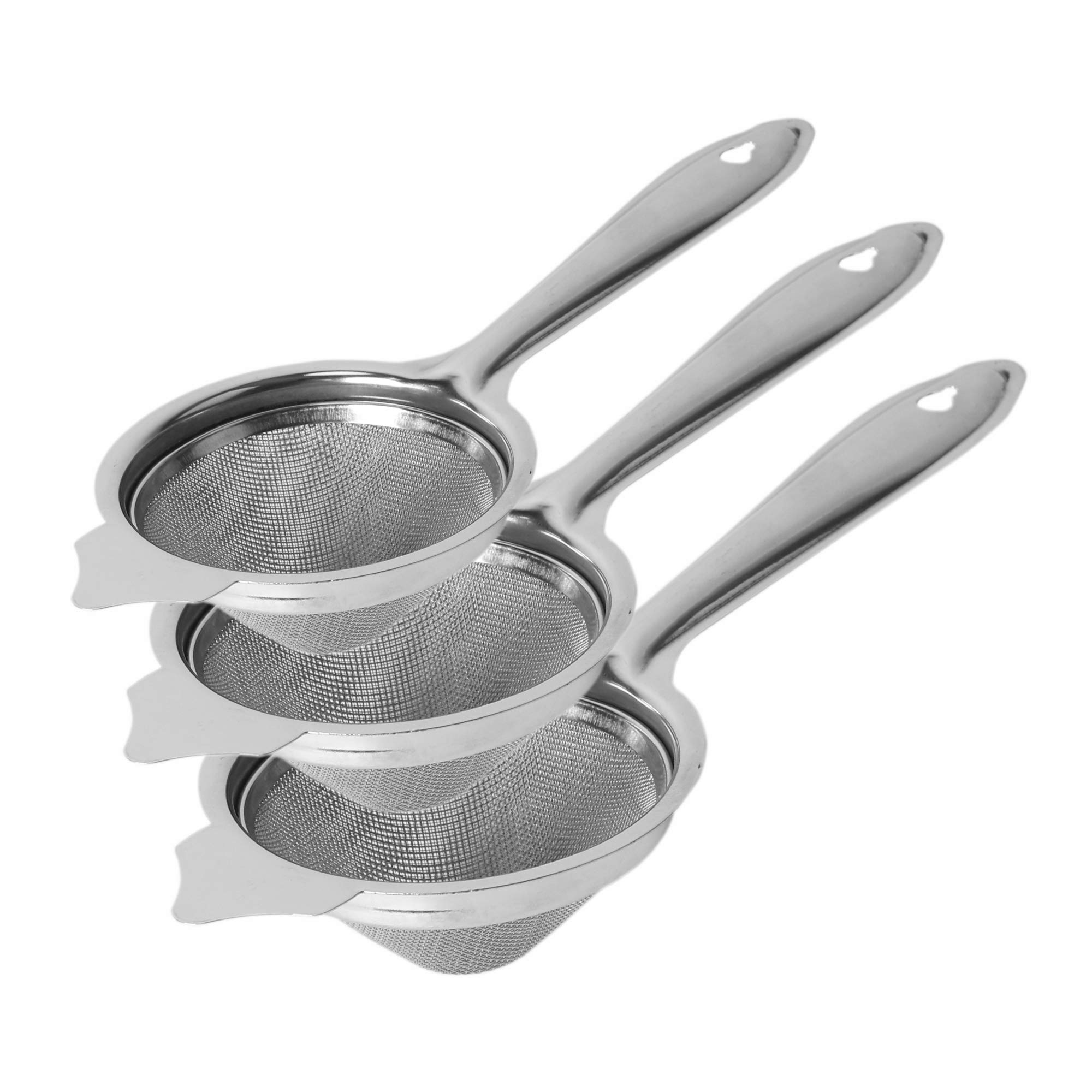 Classy Touch Stainless Steel Double Mesh Tea Strainer Chalni Kitchen Tool 8,9,9.5 cm Diameter (3 Piece, Silver)-image-43