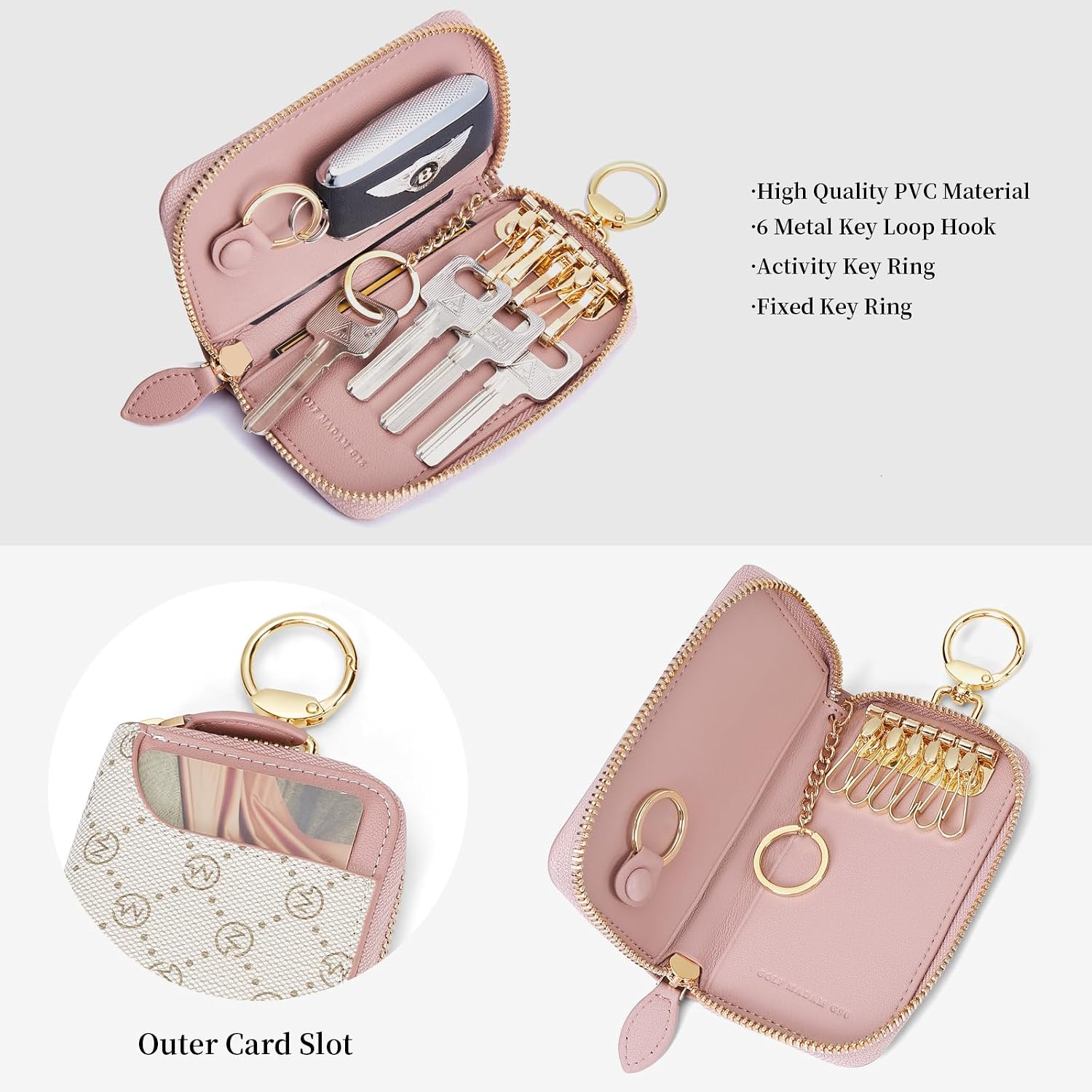 GOLF SUPAGS Women PVC Leather Car Key Chain Card Holder Wallet Pouch 6 Hook Snap Closure keys Money Organizer Case image 2