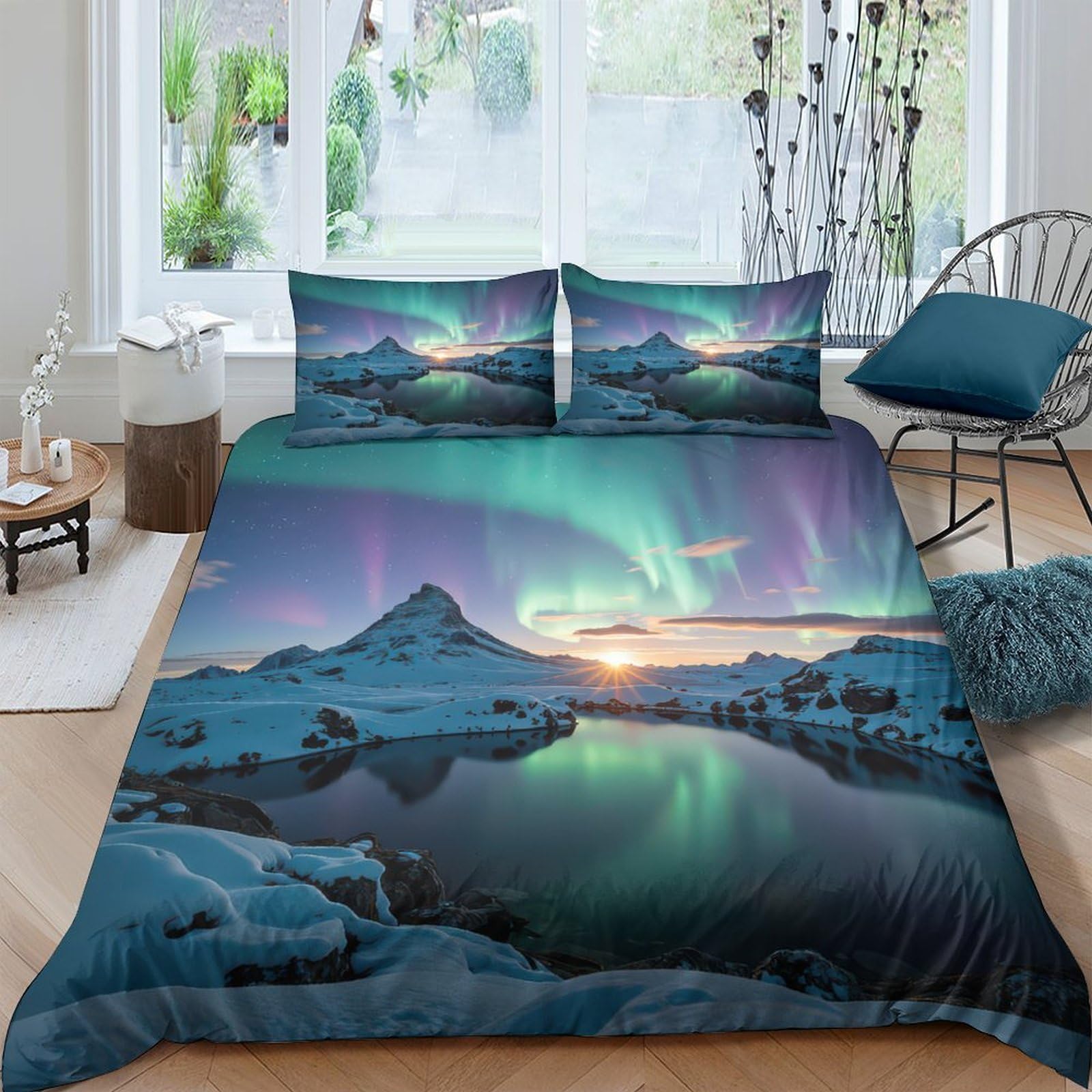 Housse de couette aurores boréales durable avec impression 3D paysage réaliste