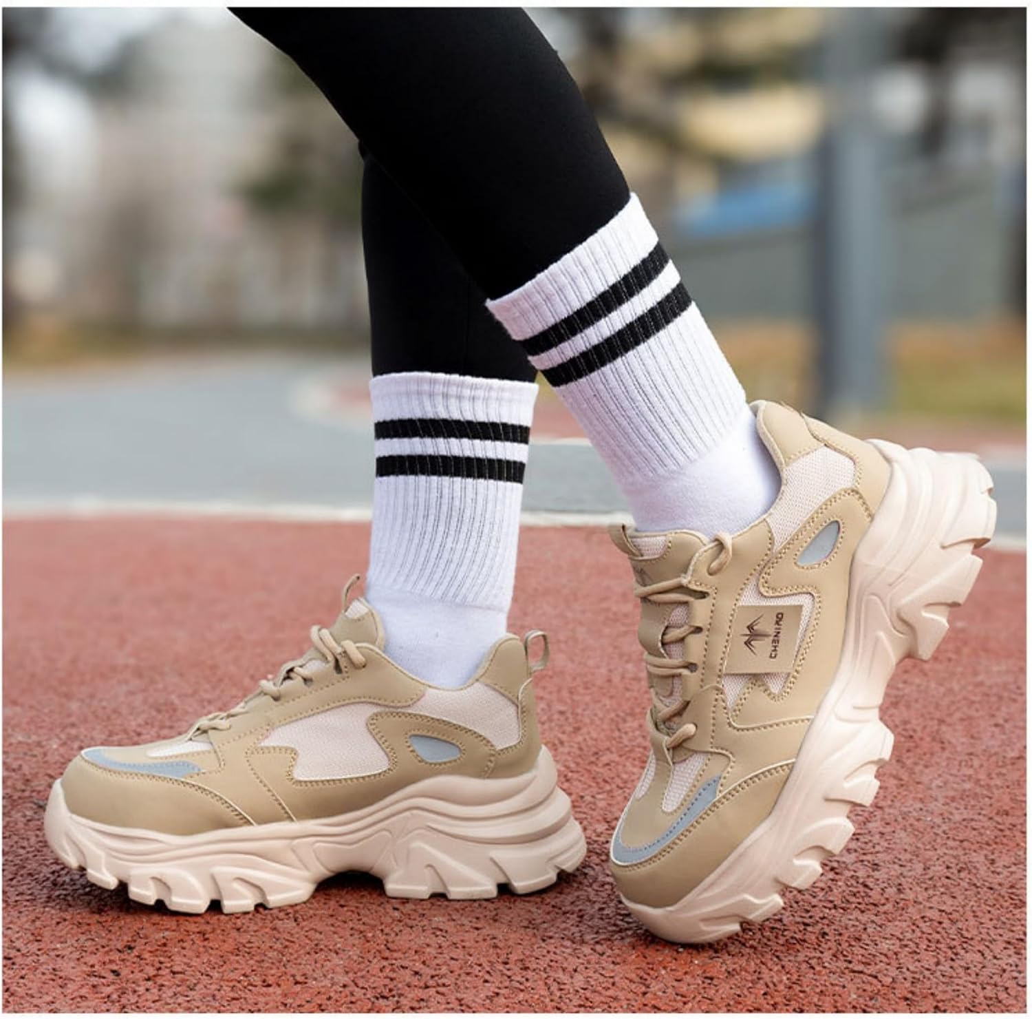 Women's Lightweight PVC Steel Toe Safety Shoes Lace-Up Breathable Chunky Sneakers
