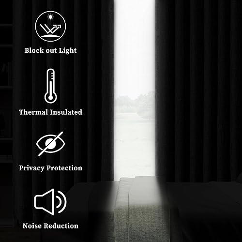 Miniatura 6 de Cortinas opacas plisadas grises con textura de lino y reducción de ruido, panel de tratamiento de ventana de 84 pulgadas con forro opaco completo