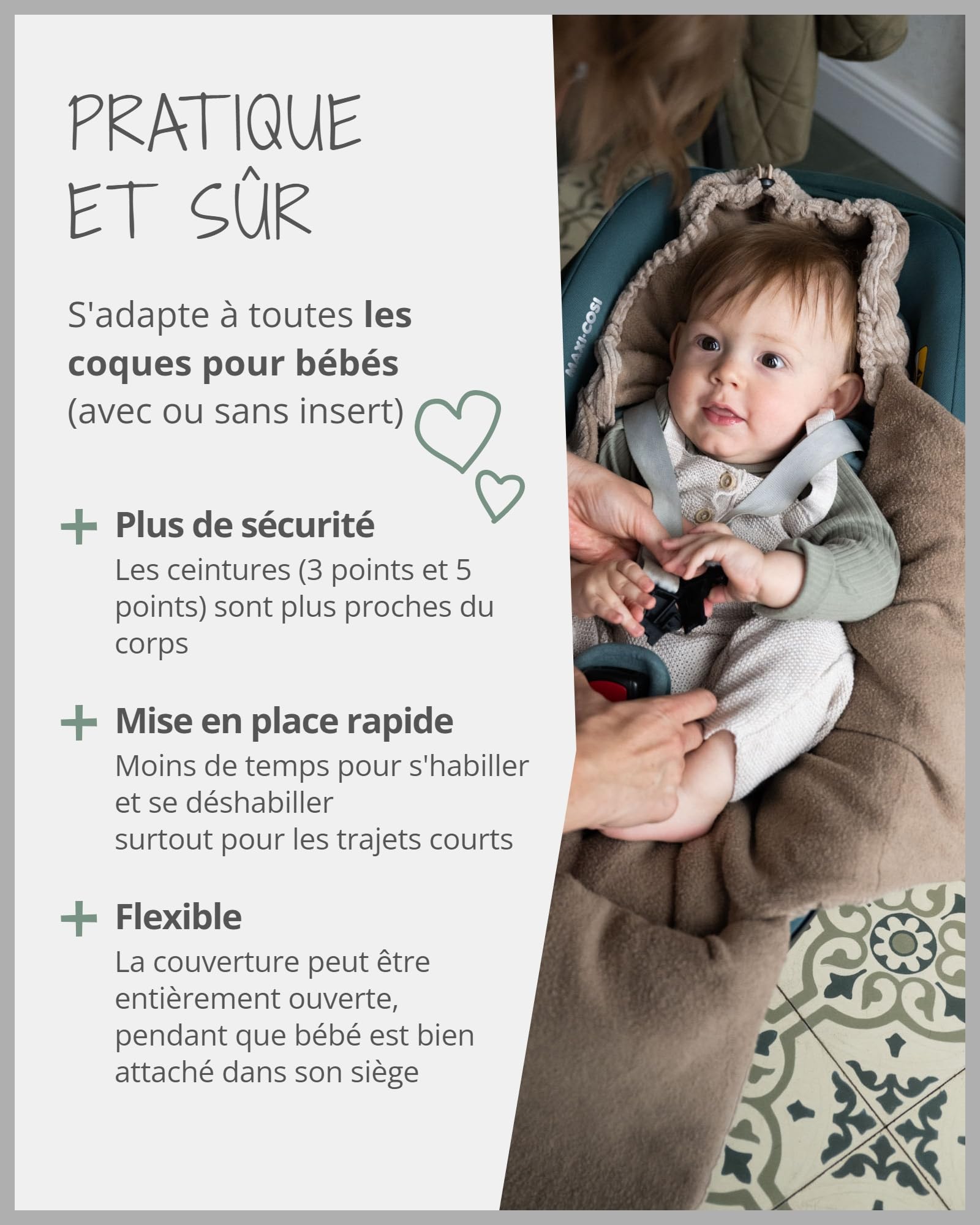 ULLENBOOM Couverture Emmaillotage Bébé - Idéal comme Couverture Siège Auto Bébé, Chancelière Universelle pour Poussette, 0-9 Mois, Pour l'automne et l'hiver, Velours Côtelé Sable