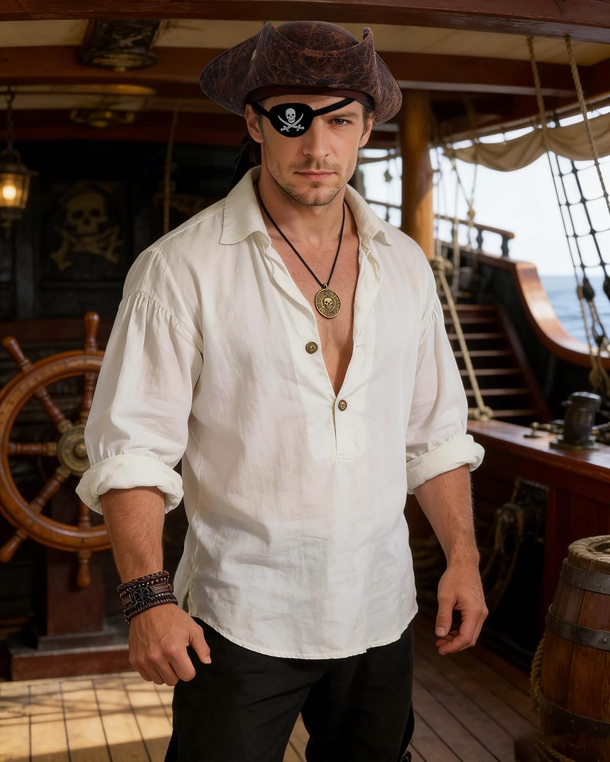 Pirate Hat Pirate Costume Accessories Set for Men Women Tricorn Hat