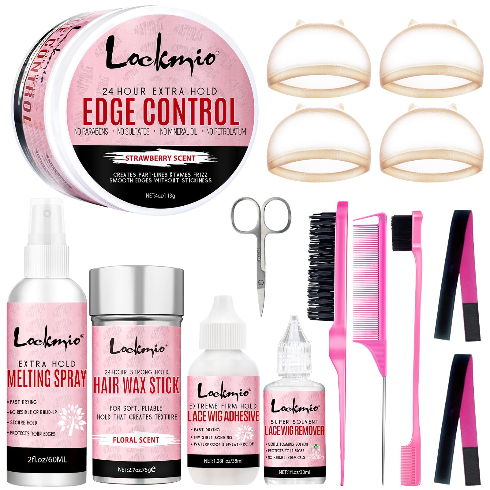 15Pcs Wig Kit for Lace Front,Strong Hold Melting Spray Lace Glue Hair Wax Stick/Lace Melting Band/Edge Control/Edge Brush - Wig Accessory Essentials Kit