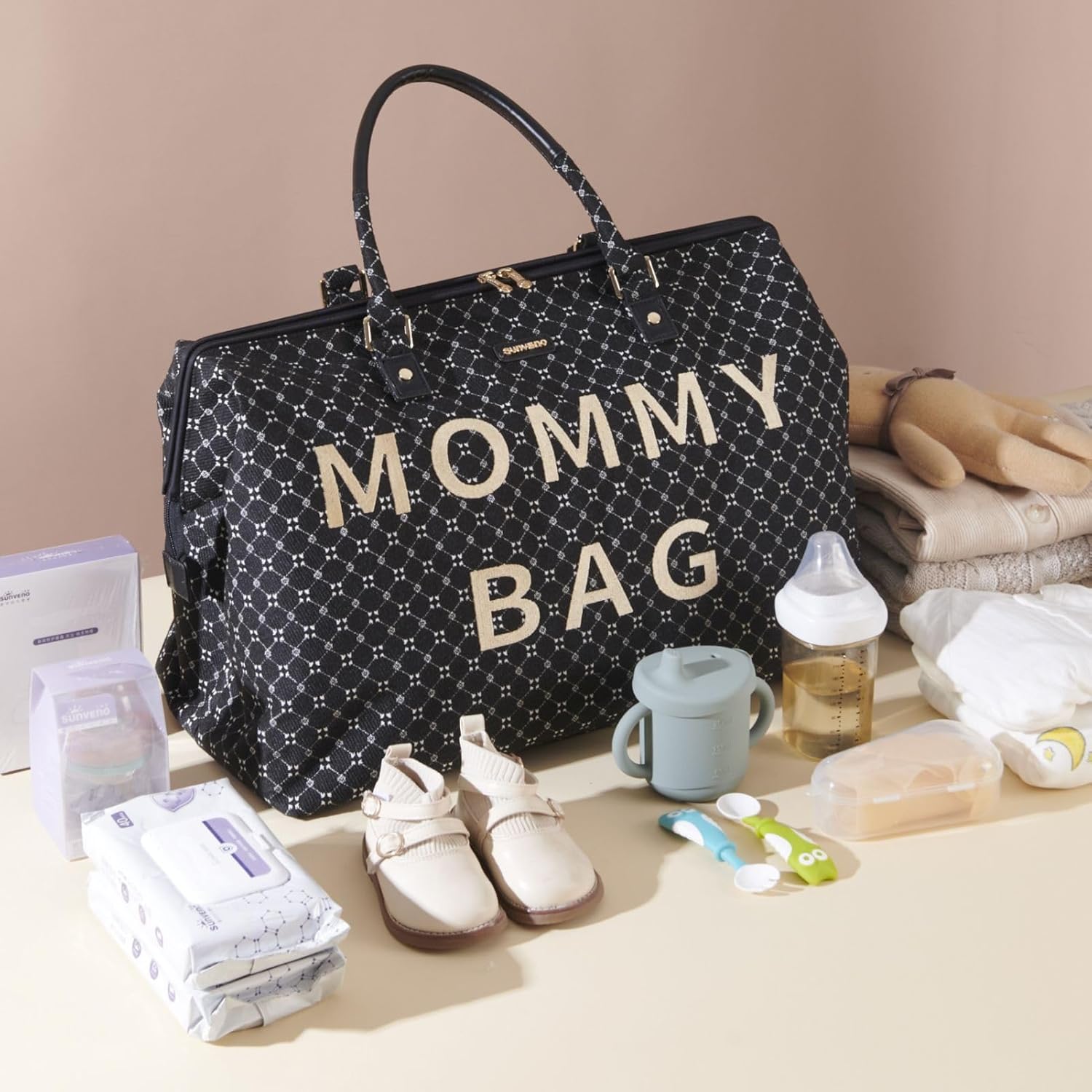 SUNVENO Hospital Bag for Labor and Delivery, Large Mommy Weekender Diaper Bag Tote, Travel Weekender for Mom & Baby