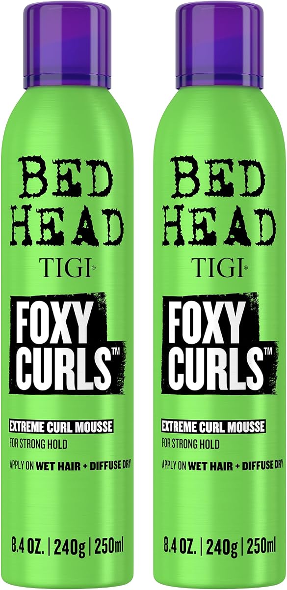 TIGI Bed Head Curl Mousse, Foxy Curls, Extreme Hold 2-Pack – Curl Defining Hair Mousse, Curly Hair Products, Anti-Frizz, Anti-Humedad + Protección contra el Calor, 8.4 Oz Ea