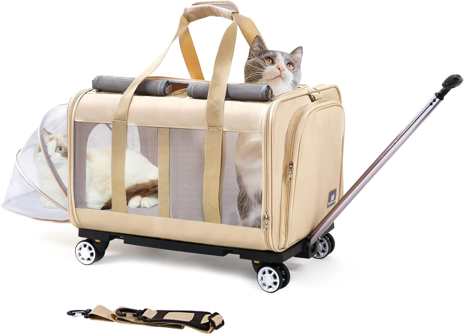 BEAUTYMONKEY. K Large Cat Carrier for 2 Cats with Wheels,Large Pet Carrier with Wheels Two Cat