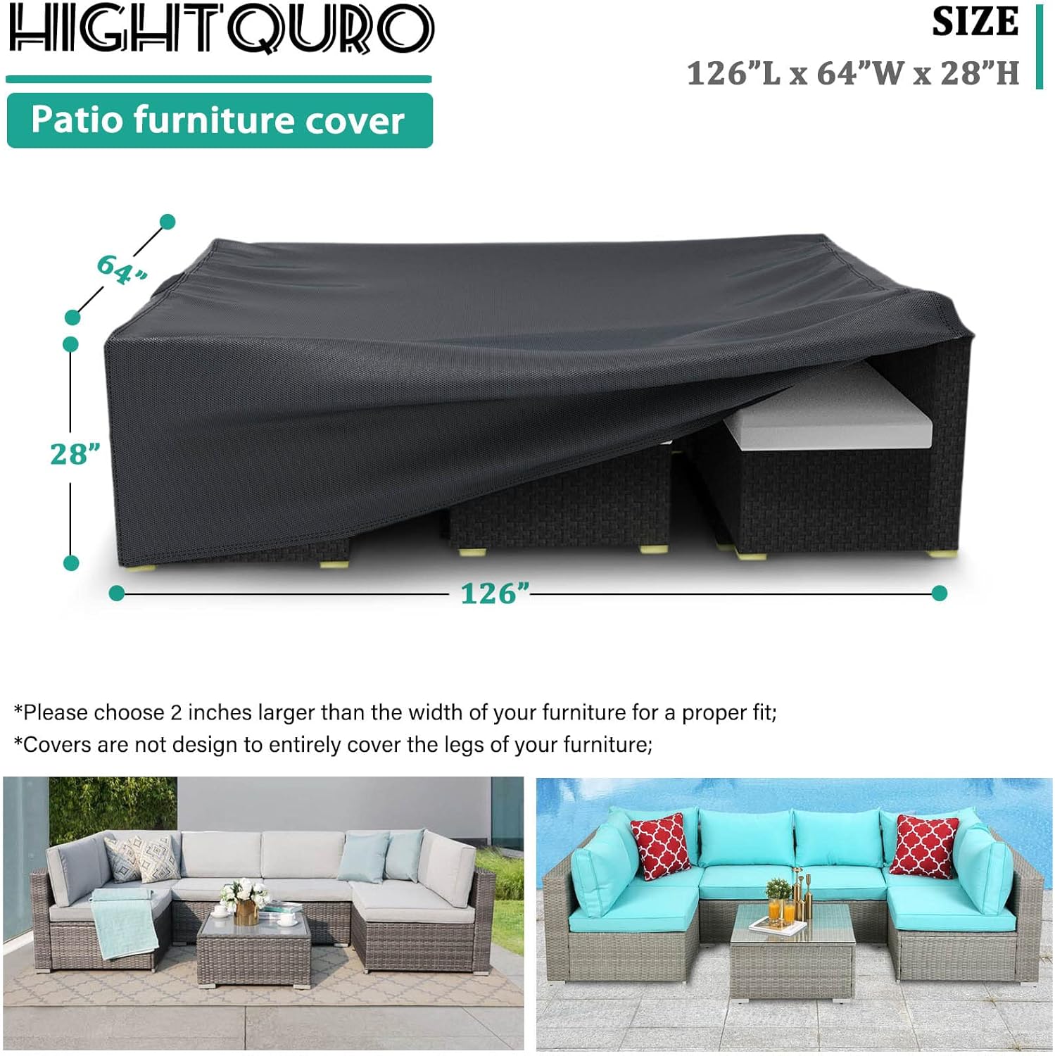 HIGHTQURO Patio Furniture Set Cover Upgraded 100%Waterproof 500D Outdoor Sectional Sofa Cover Patio Table and Chair Set Covers 126" L×63" W×28" H : Patio, Lawn & Garden