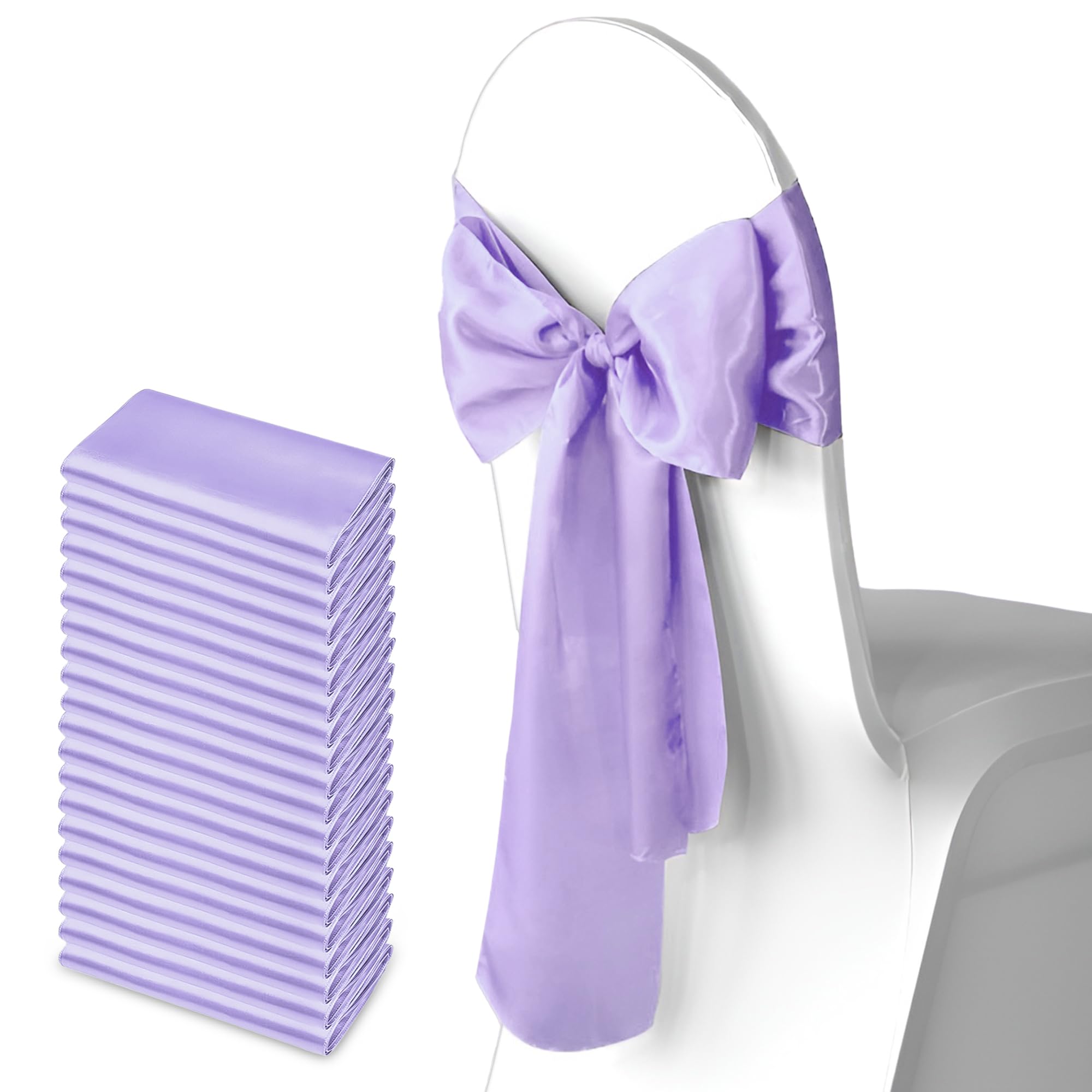 Trimming Shop Lilac Purple Satin Chair Sash Wider Fuller Bows Chair Sashes Hammed Edges Bow Back Tie for Wedding Birthday Party Banquet Event Decoration, 25pcs — image 1