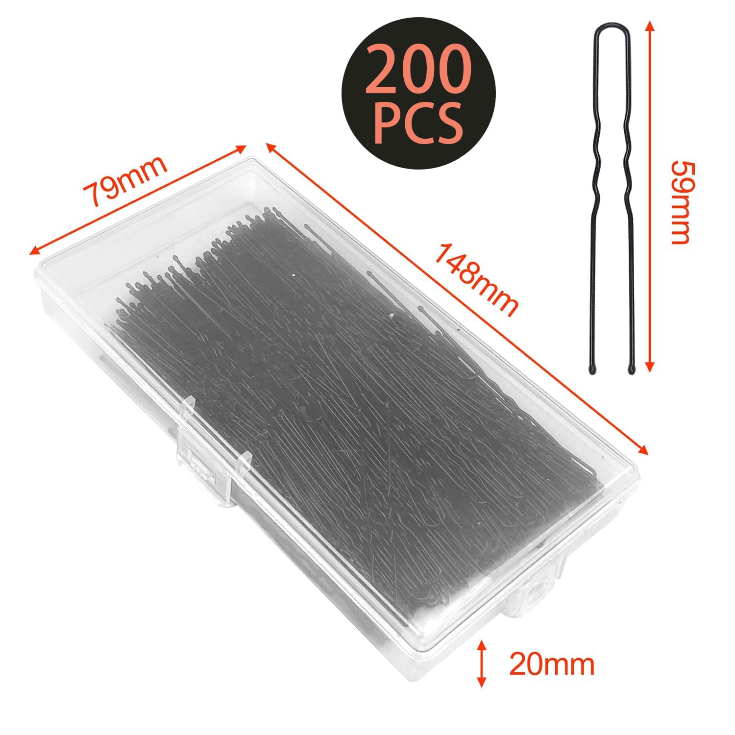 Uootach 200 Piezas Horquillas para el Pelo, 6 cm Horquillas para el Pelo en U, pasador de pelo ondulado pasador de pelo invisible, Adecuado para horquilla de niñas, peluquería(negro)