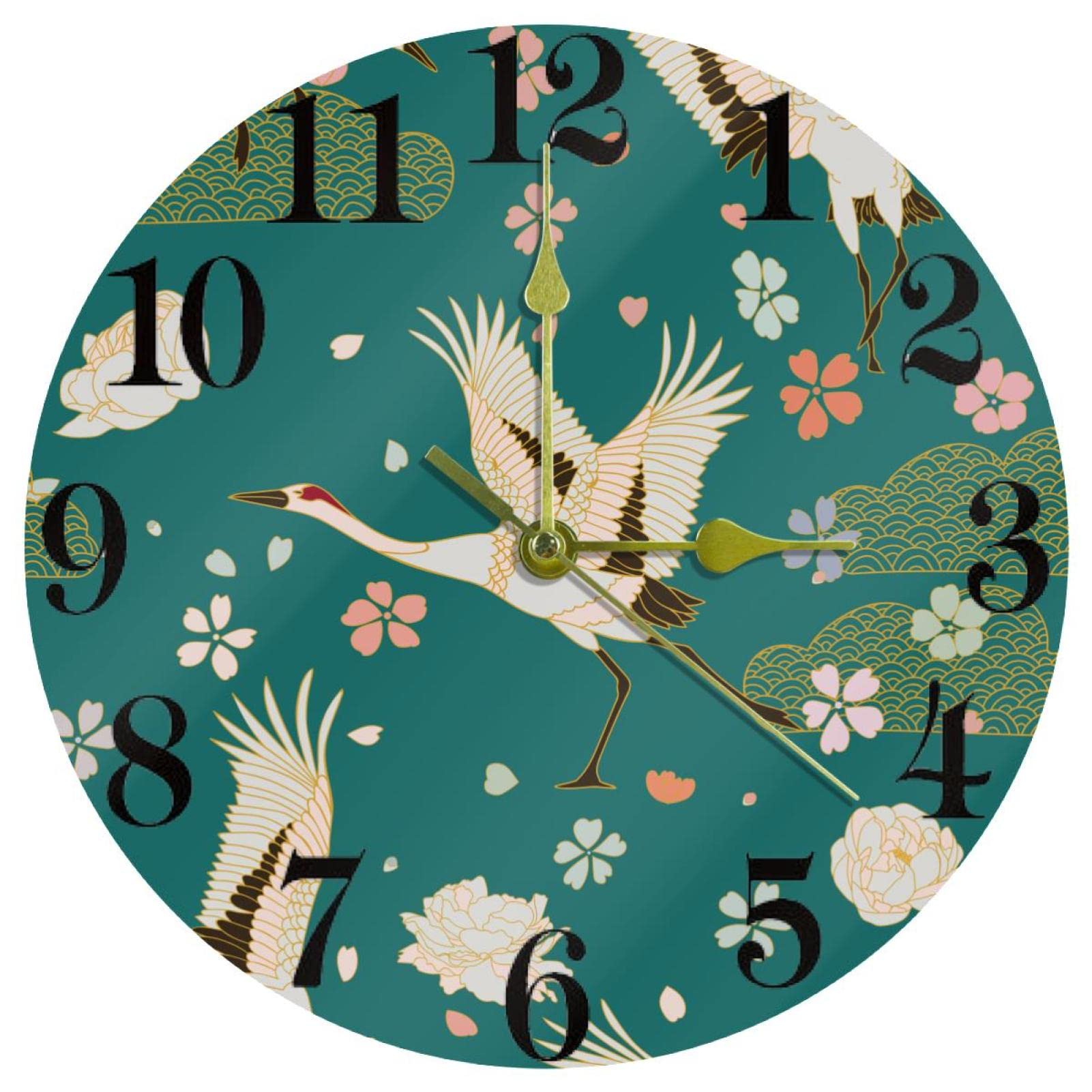 Horloge murale ronde grue rouge au mécanisme silencieux haut de gamme 25,4 cm
