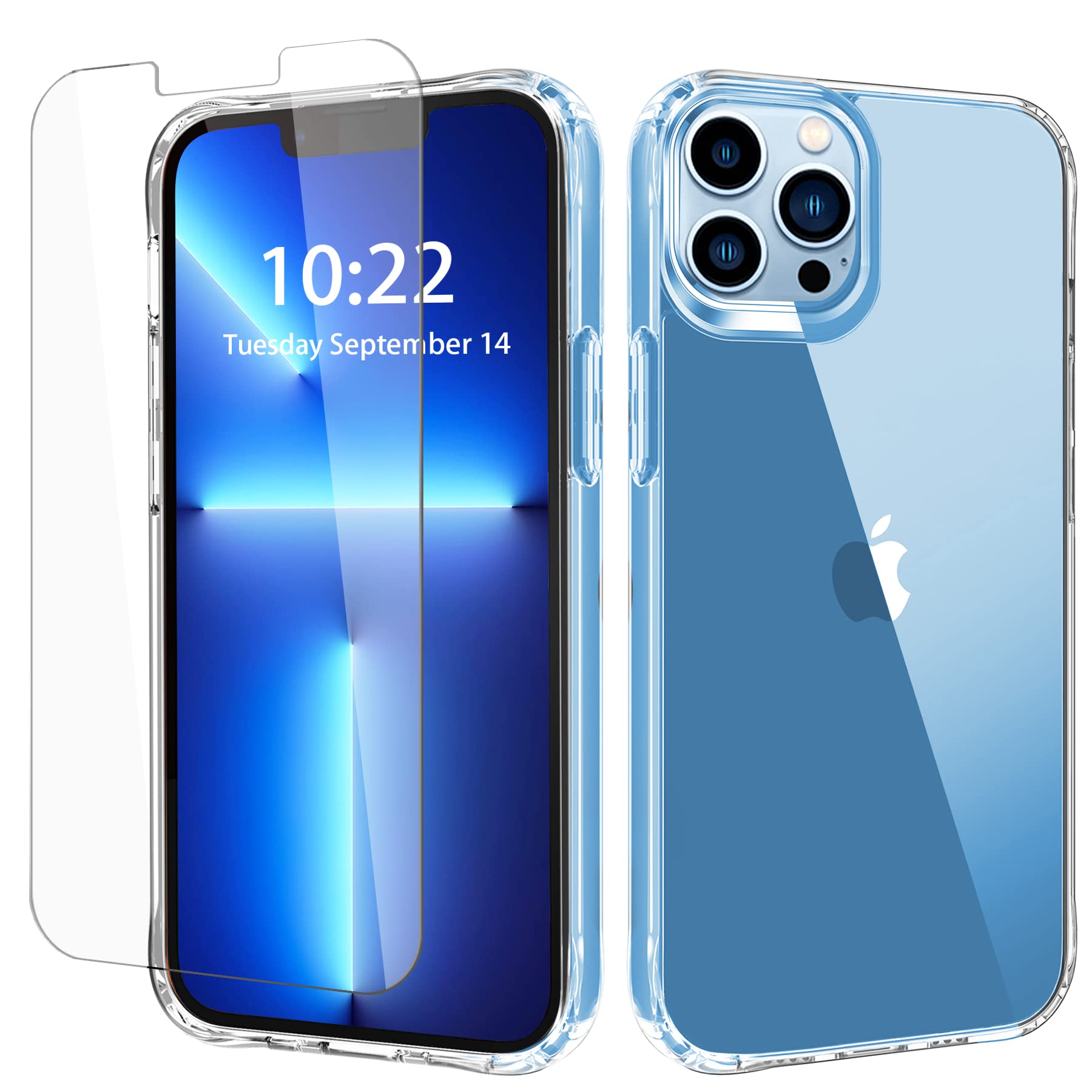 Designed for iPhone 13 Pro Case, Anti-Drop, [Not Yellowing] Crystal Clear Protective Case with 1 Pack Anti-Scratch Screen Protector, 6.1 inch