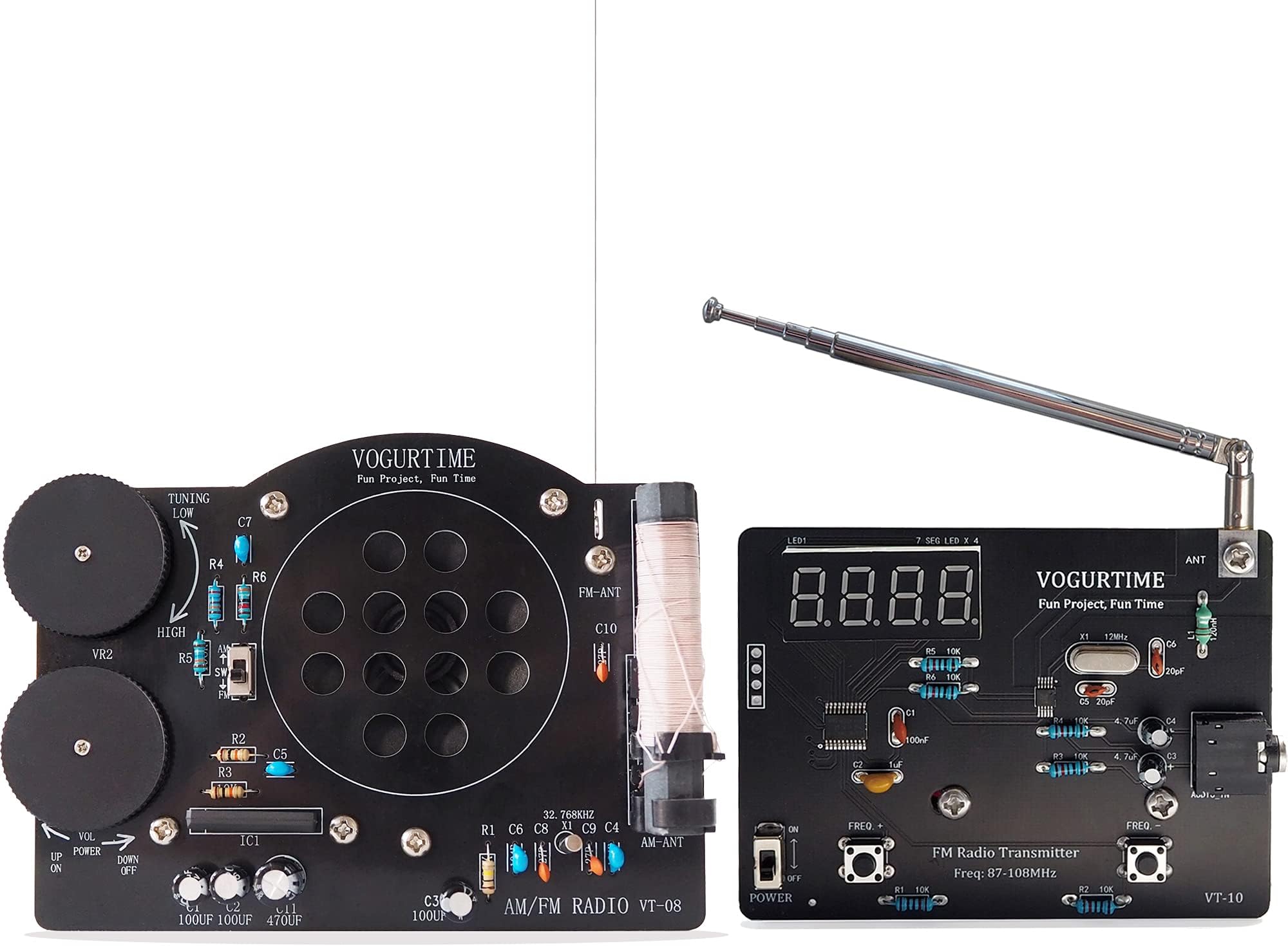 VOGURTIME AM FM Radio Kit + FM Transmitter Kit Solder Practice Kits for Learning Electronics, Great STEM Project Kits for Students and Family (VT0810)
