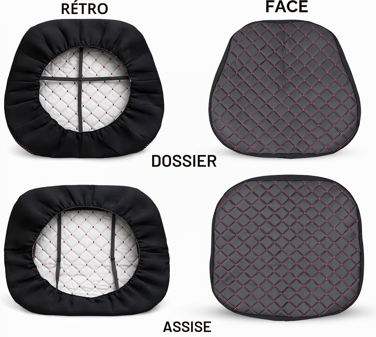 Susy Shop Housse de siège universelle pour tracteur en simili cuir matelassé avec coutures renforcées, noir avec coutures rouges, convient aux véhicules agricoles.