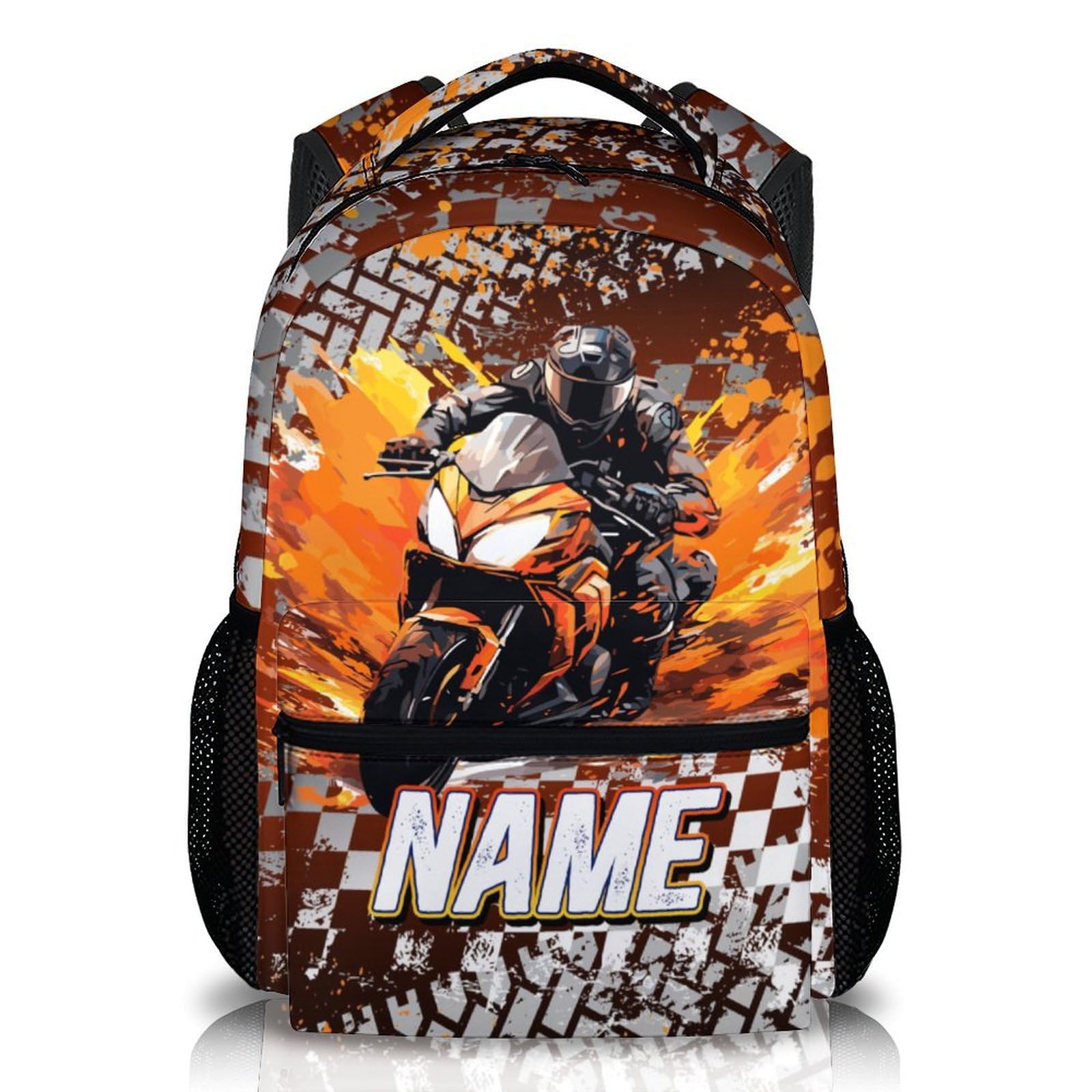 GiftRomance School Backpack, Custom Motorcycle Backpack for Children, Back to School Gift, 17" Casual Cool Boys Bookbag for Preschool Elementary