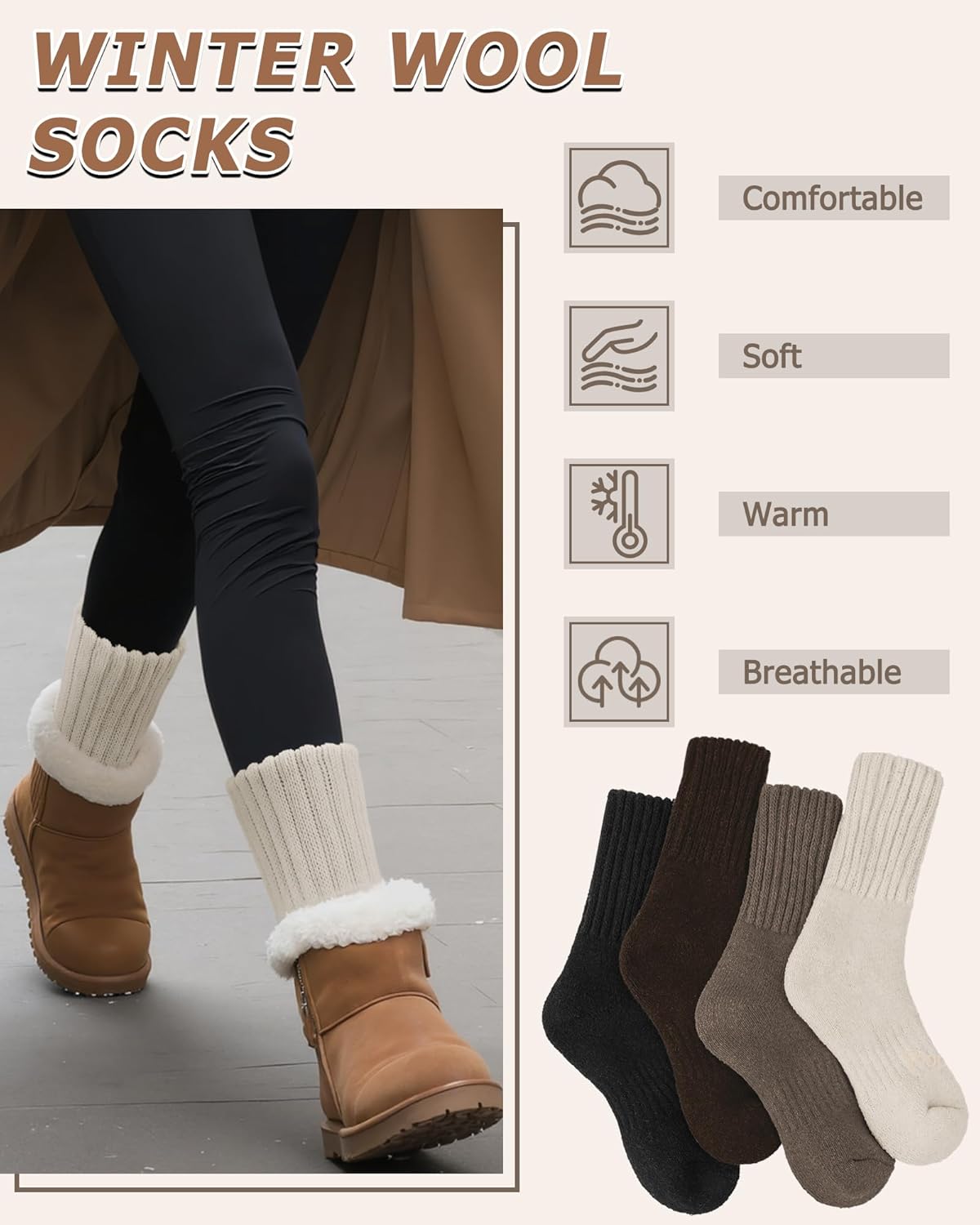 Senker Fashion Boot Socks for Women, Thick Wool Winter Warm Thermal Sock for Hiking Stockings Stuffers Christmas Gifts - Image 4
