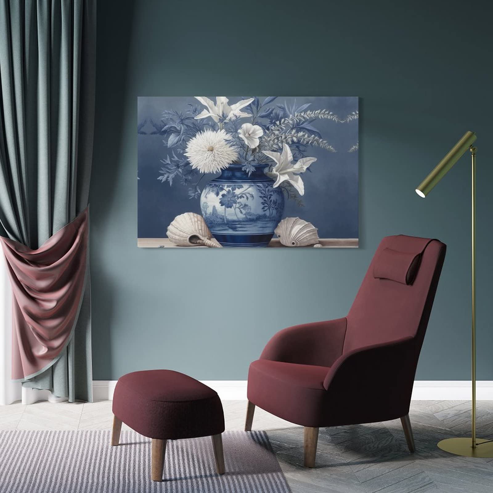 KONIEE Vaso blu Conch Canvas Wall Art per camera da letto, vaso in ceramica decorazione da parete per camera estetica