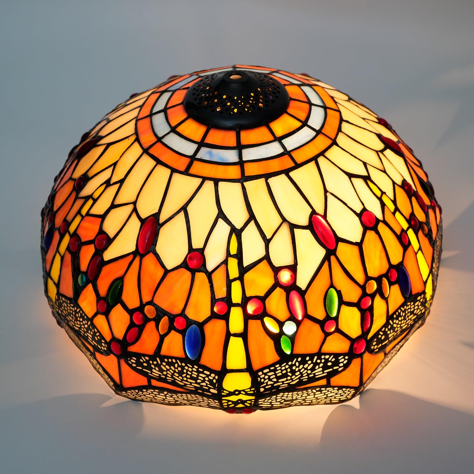 HJRegaFimu Shade Replacement 16" Orange Dragonfly Stained Glass Lamp Art Decor Vintage Lampshades Accessories Fit For Table Floor Pendant Light