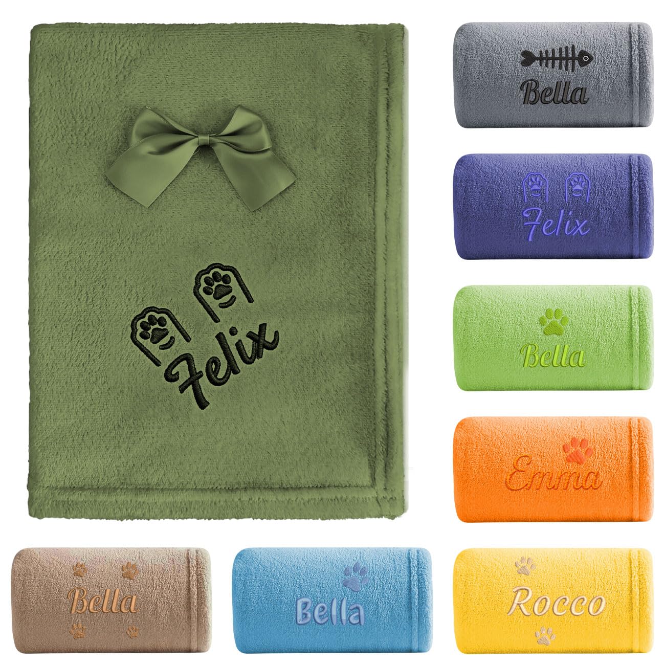 saguinus imperator Custom Embroidered Pet Blanket with Name, Personalized Flannel Fleece Dog Blanket for Crate Training or Sofa (Dark Green, Large)