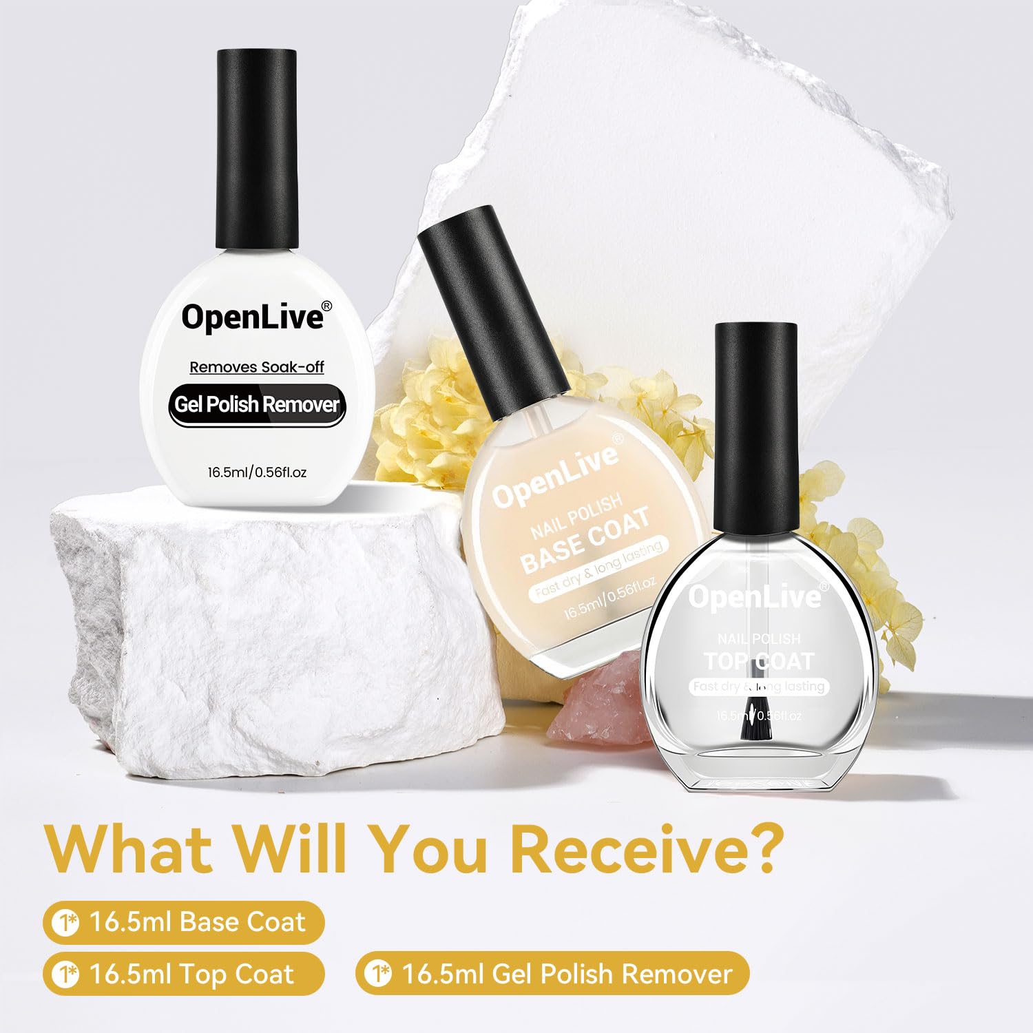 Juego de 3 unidades de 0.6 fl oz, base y capa superior de secado rápido, esmalte de uñas y removedor de gel, capa base y capa superior, sin secado con lámpara UV, removedor de esmalte de gel 2
