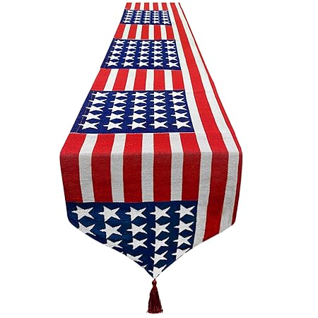 AMENON Patriotic Table Runners 4th July Decoration 13x72 Inch Embroidered Americans Flag Stars Runner for Independence Day Red White and Blue Decoration for July 4th Party Patriotic Decoration