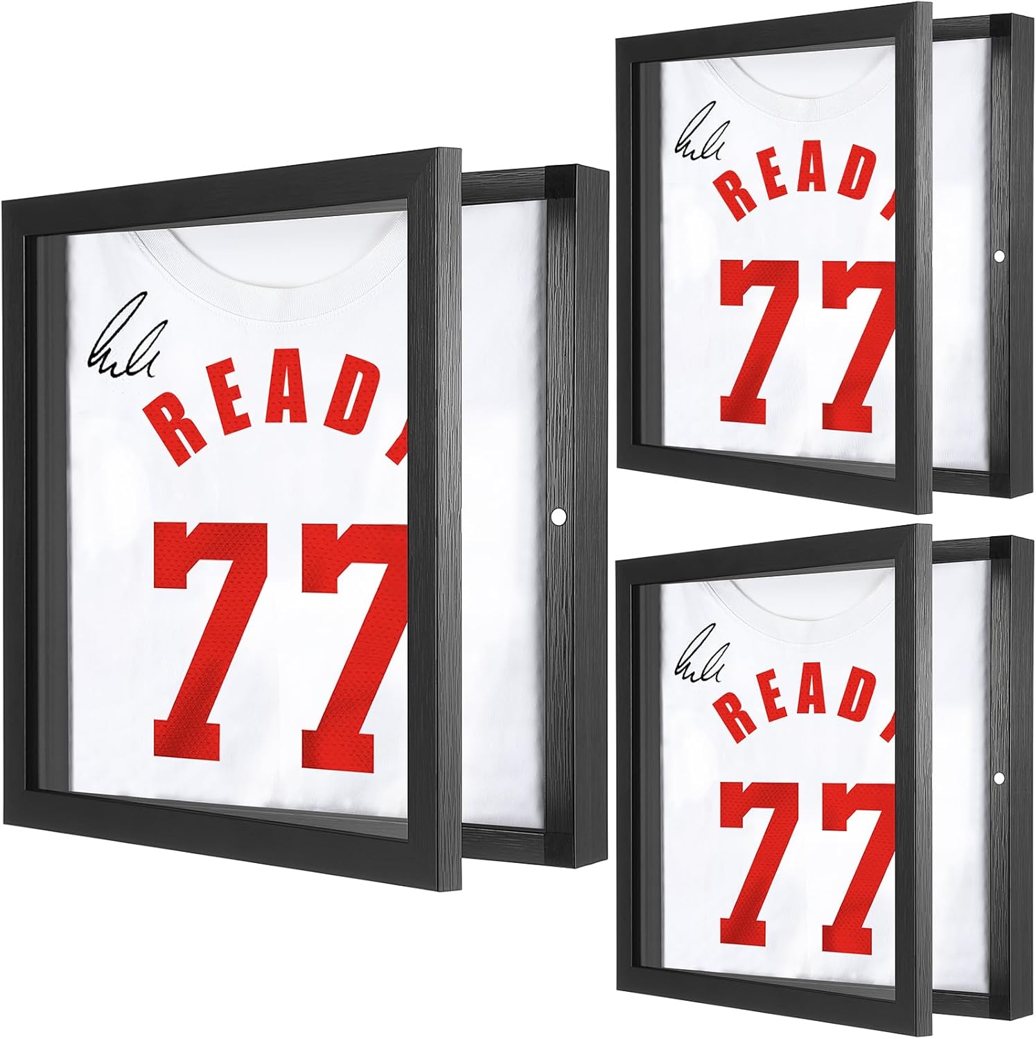 3 Pack T Shirt Display Frame, 13" x 13" Black Imitation Wood T Shirt Frame with 98% UV Protection Acrylic, 1" Depth of Usable Space Shadow Box, Display Case for Shirts, Jerseys, Memorabilia