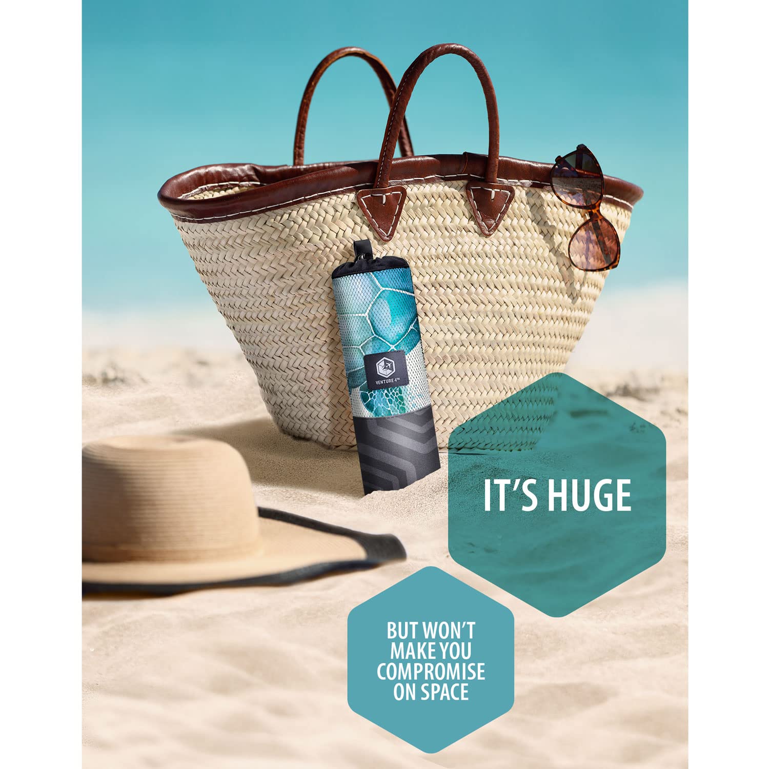 VENTURE 4TH Ręcznik plażowy z mikrofibry: szybkoschnący, kompaktowy, bez piasku, chłonny, odporny na piasek i lekki - idealny na kemping, plażę i wycieczki (wzór żółwia w paski, 89 x 198 cm)