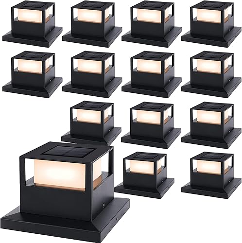 Viewsun Paquete de 14 luces solares para tapa de poste, luces solares para valla al aire libre con LED SMD, luz decorativa impermeable para valla o