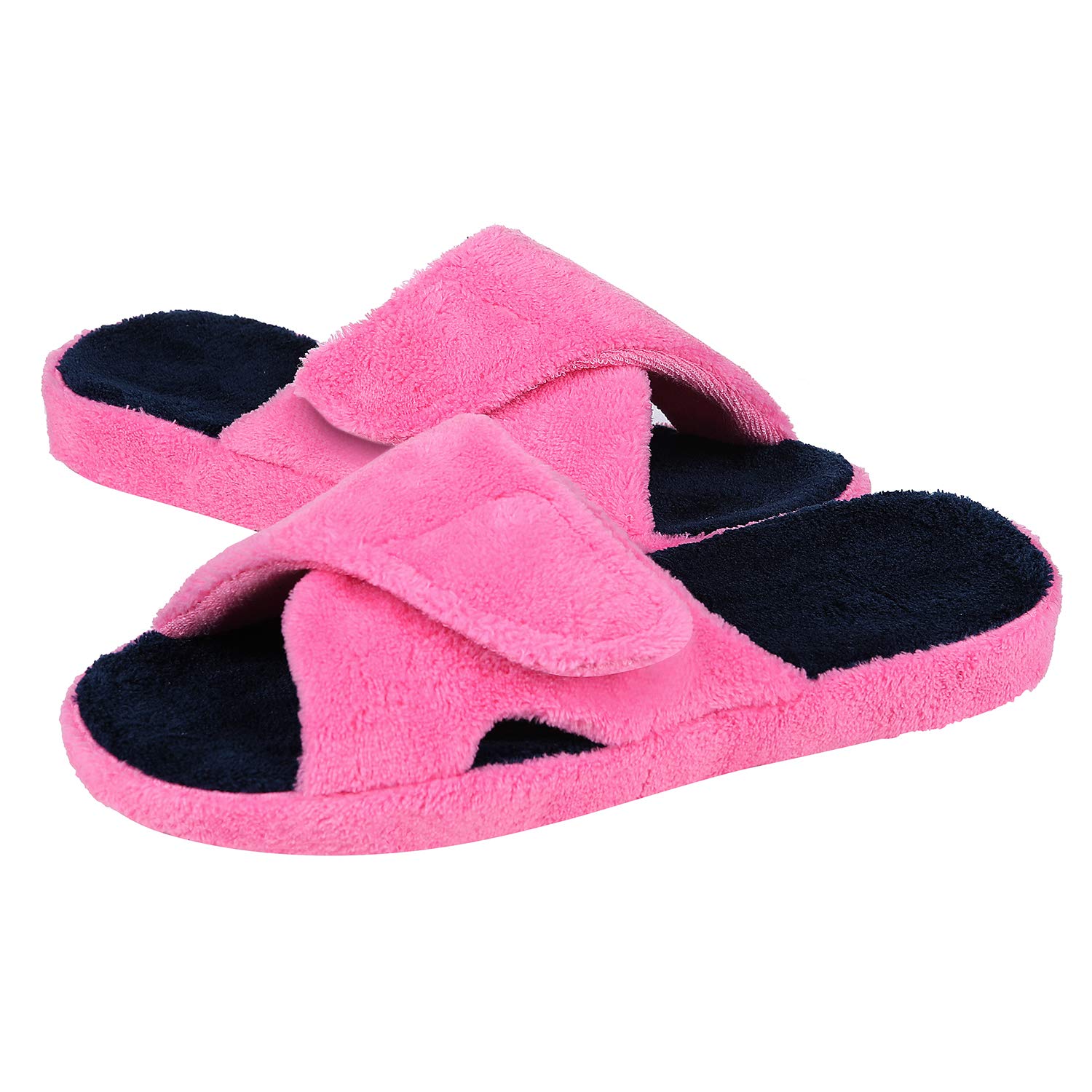 shevaluesSummer Arch Support Sippers for Women Adjustable Terry Cloth Fuzzy Indoor Slippers Open Toe House Shoes