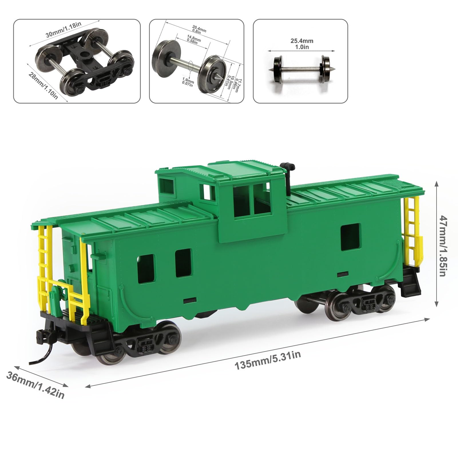 Evemodel C8763 1 unità dipinta 1:87 HO Scala 36 'Wide Vision Caboose Wagons Model Railway (verde)