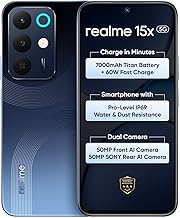 realme 15X 5G Smartphone 6+128GB Marine Blue, 6.8-inch Screen, 144Hz Display,7000mAh Battery, 60W Fast Charging, 50+50MP AI Camera,Dimensity 6300 6nm Octa-core chipset Processor, IP69