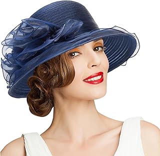 Kentucky Organza Derby Hats for Women Church Tea Fascinator Wide Brim Sun Hat for