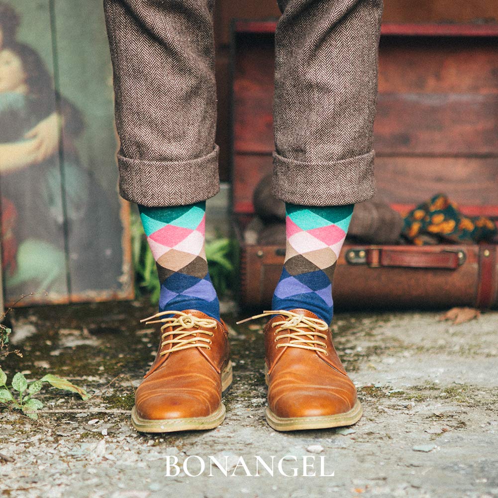 BONANGEL Calzini Divertente da Uomo Vestito Arte in Cotone Calze Lunghe Fantasia Uomo Calzini Stampato Famose Moda Colorate 12 coppie