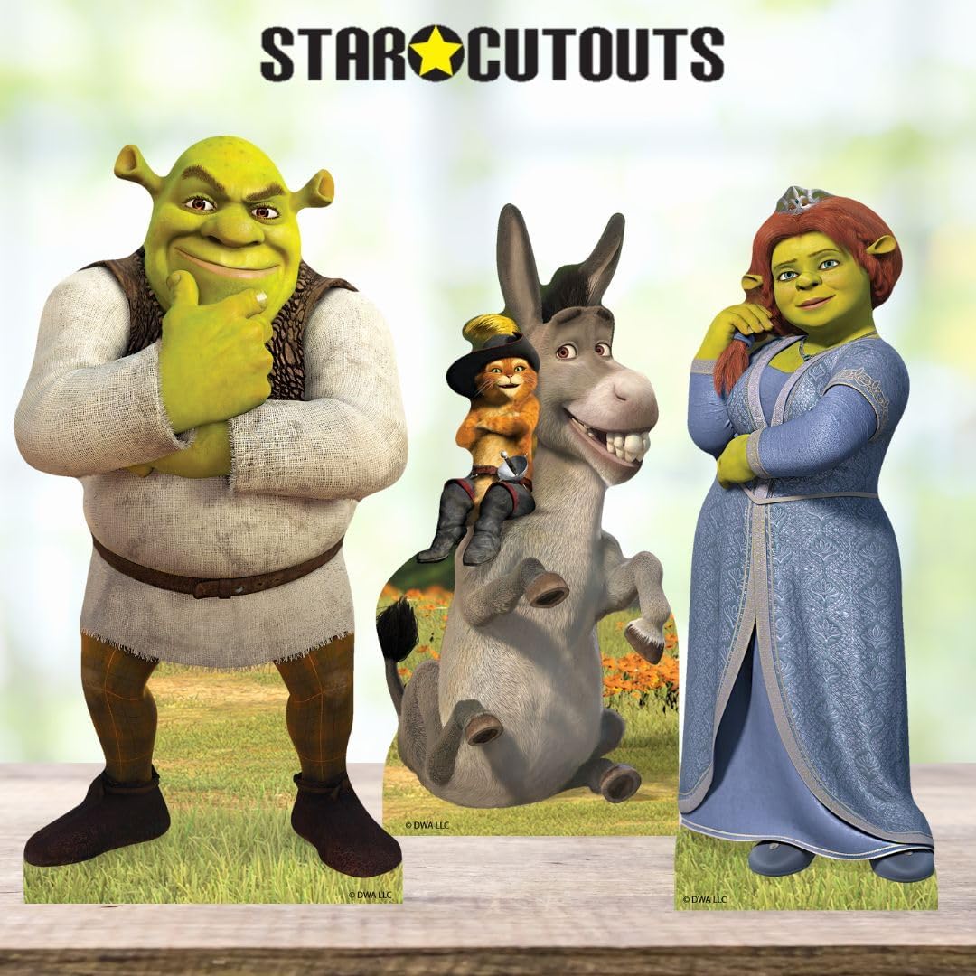 Star Cutouts SC4734 Shrek, Fiona, Puss in Boots & Donkey Shelf Top Pack – 29cm Cardboard Cutouts | Official DreamWorks Party & Room Display Set