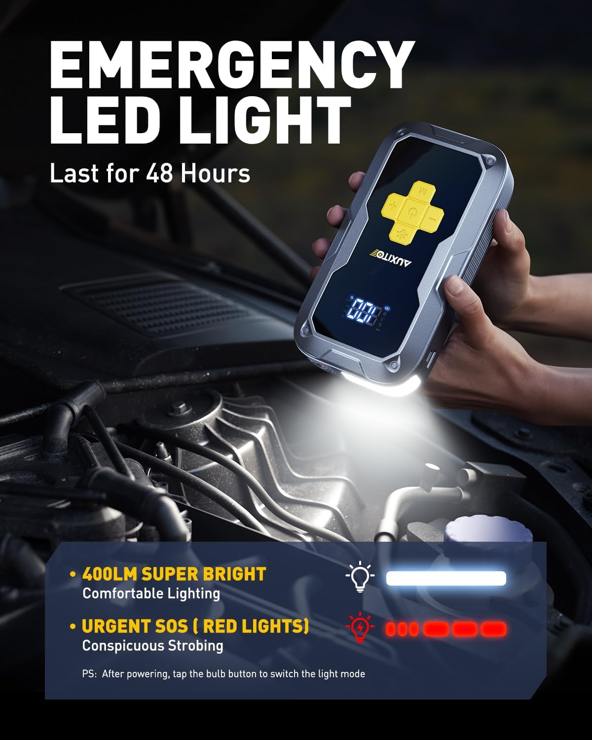 AUXITO Portable Jump Starter with Air Compressor, 6000A Tire Inflator and Battery Jumper, 150PSI Fast Inflation, for All 12V Vehicle, 7-in 1 Emergency Power Bank with LED Light & SOS