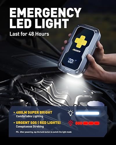 Miniatura 4 de AUXITO Arrancador portátil con compresor de aire, inflador de neumáticos de 6000 A y puente de batería, inflado rápido de 150 PSI, para todos los