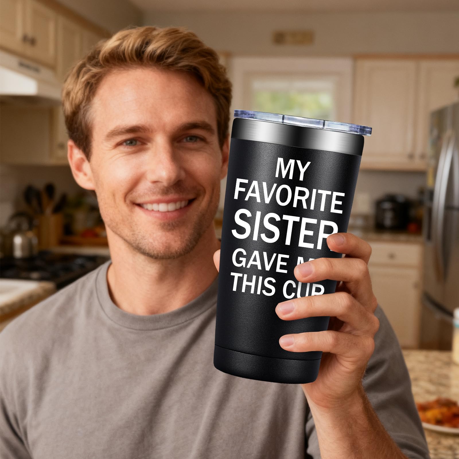 SpenMeta Brother Gifts from Sister - Funny Fathers Day Christmas Birthday Gifts for Brothers Adult - Best Brother Ever Gift - 20oz My Favorite Sister Gave Me This Cup