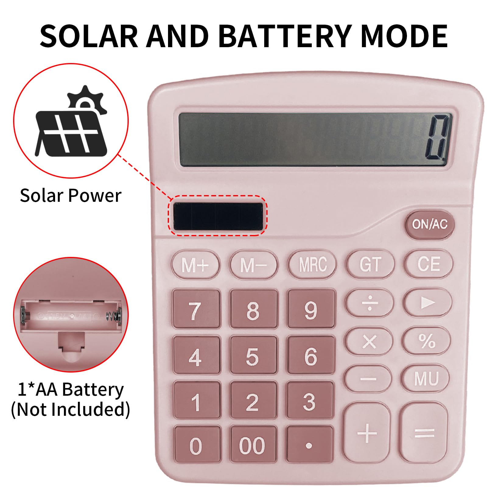 Newaner Kalkulator, kalkulator stołowy z 12-cyfrowym dużym wyświetlaczem LCD, funkcja mini kalkulatora, kalkulator stołowy z dużymi przyciskami, do biura, domu i szkoły, różowy