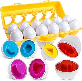 WANTKA Matching Eggs Color & Shape Recoginition Sorter Puzzle Easter Eggs Sensory Toys Early Learning Educational Fine Motor Skill Montessori Geometric Eggs for Toddlers Boys Girls (12 Shape Eggs)