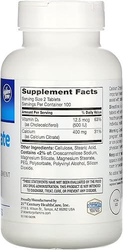 Miniatura 10 de 21st Century Citrato de calcio  tabletas recubiertas D3 Petites 200 EA