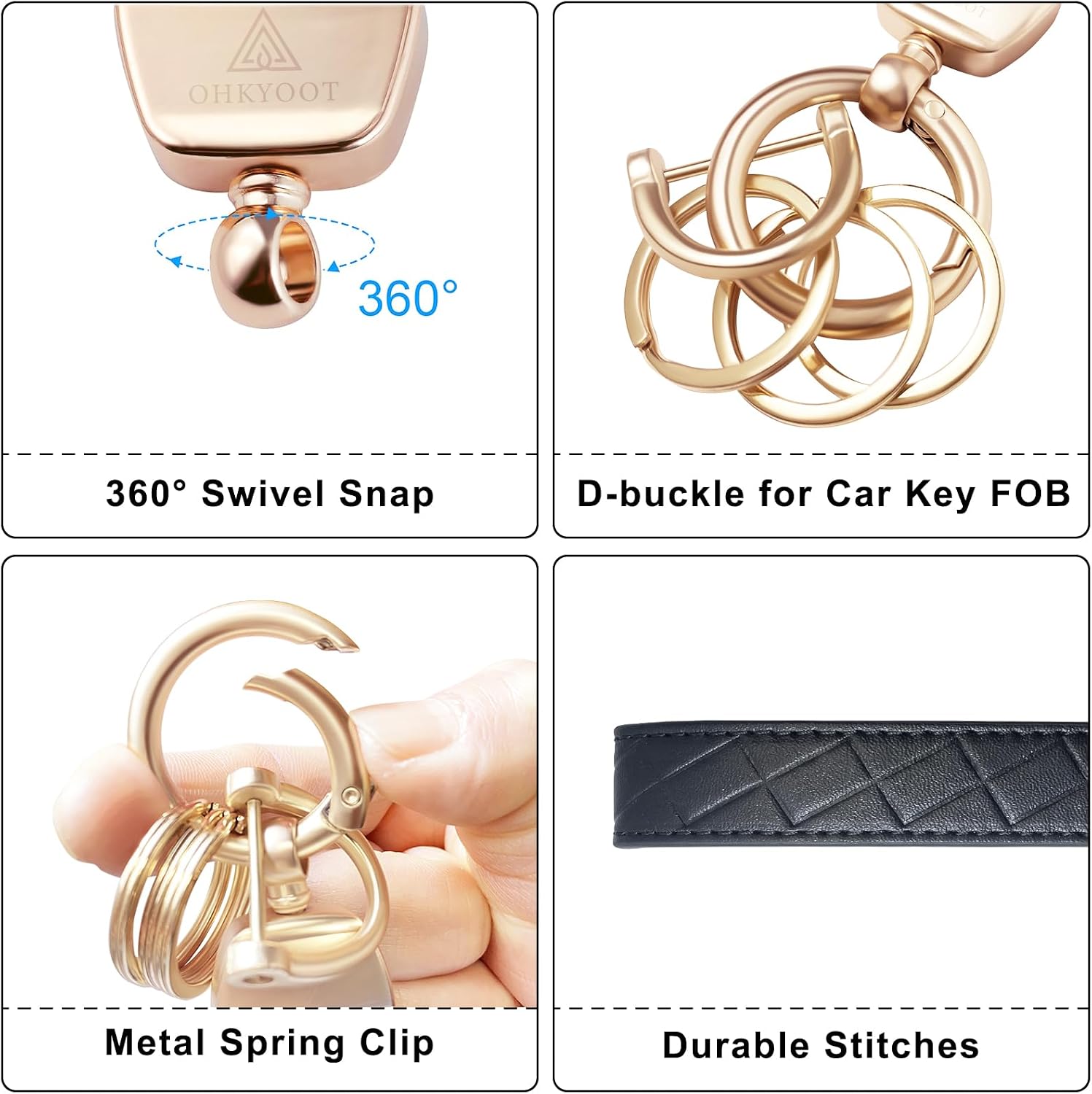 OHKYOOT Wristlet Keychain with 3 Key Rings, D Ring and Slim Wallet