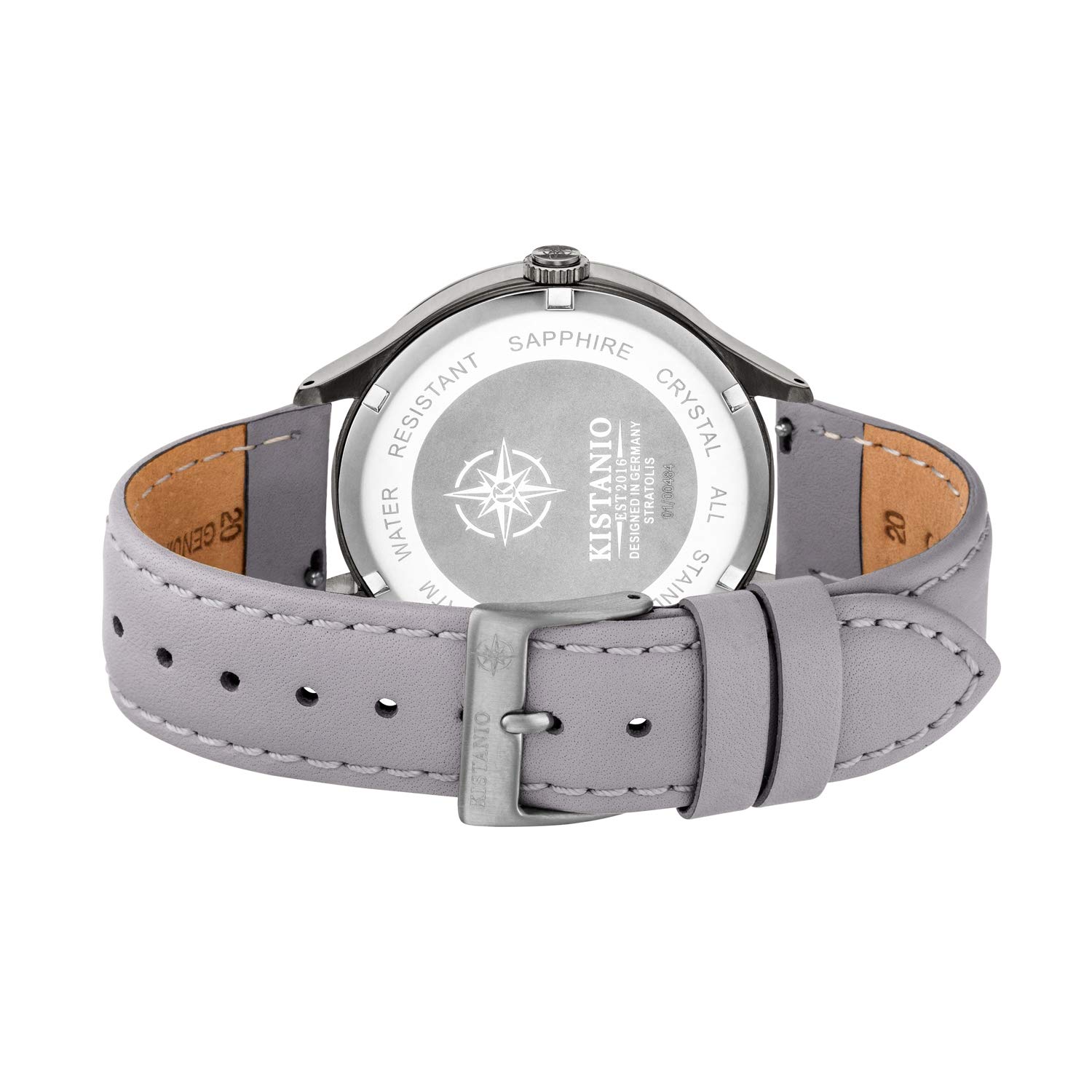Stratolis STR-40-032 - Reloj de pulsera analógico para hombre con correa de piel y cristal de zafiro, color plateado