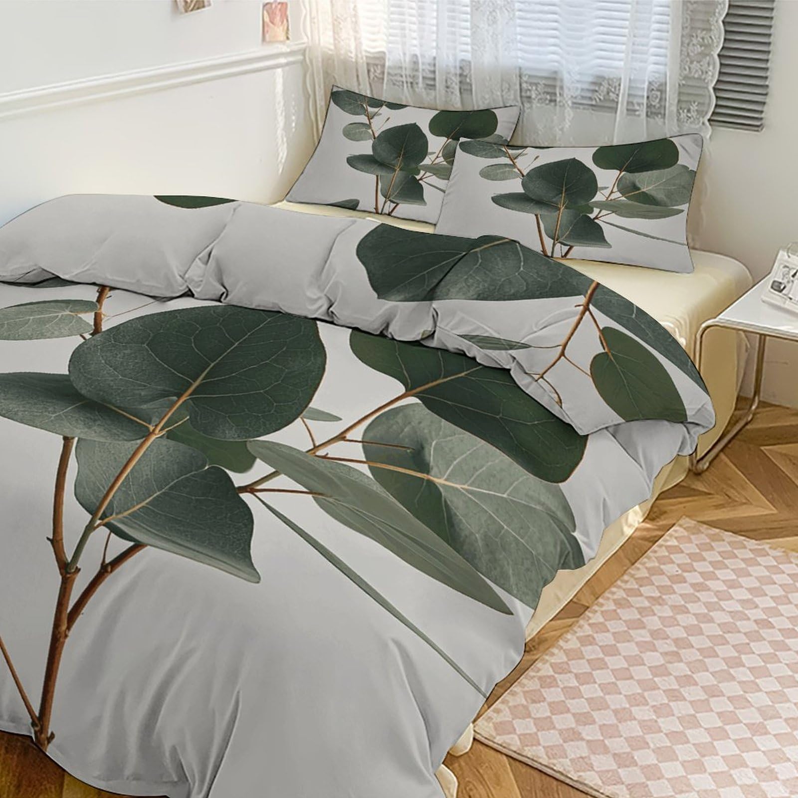 Imprimé feuilles d'eucalyptus mignonnes sur parure de lit 3 pièces d'hôtel