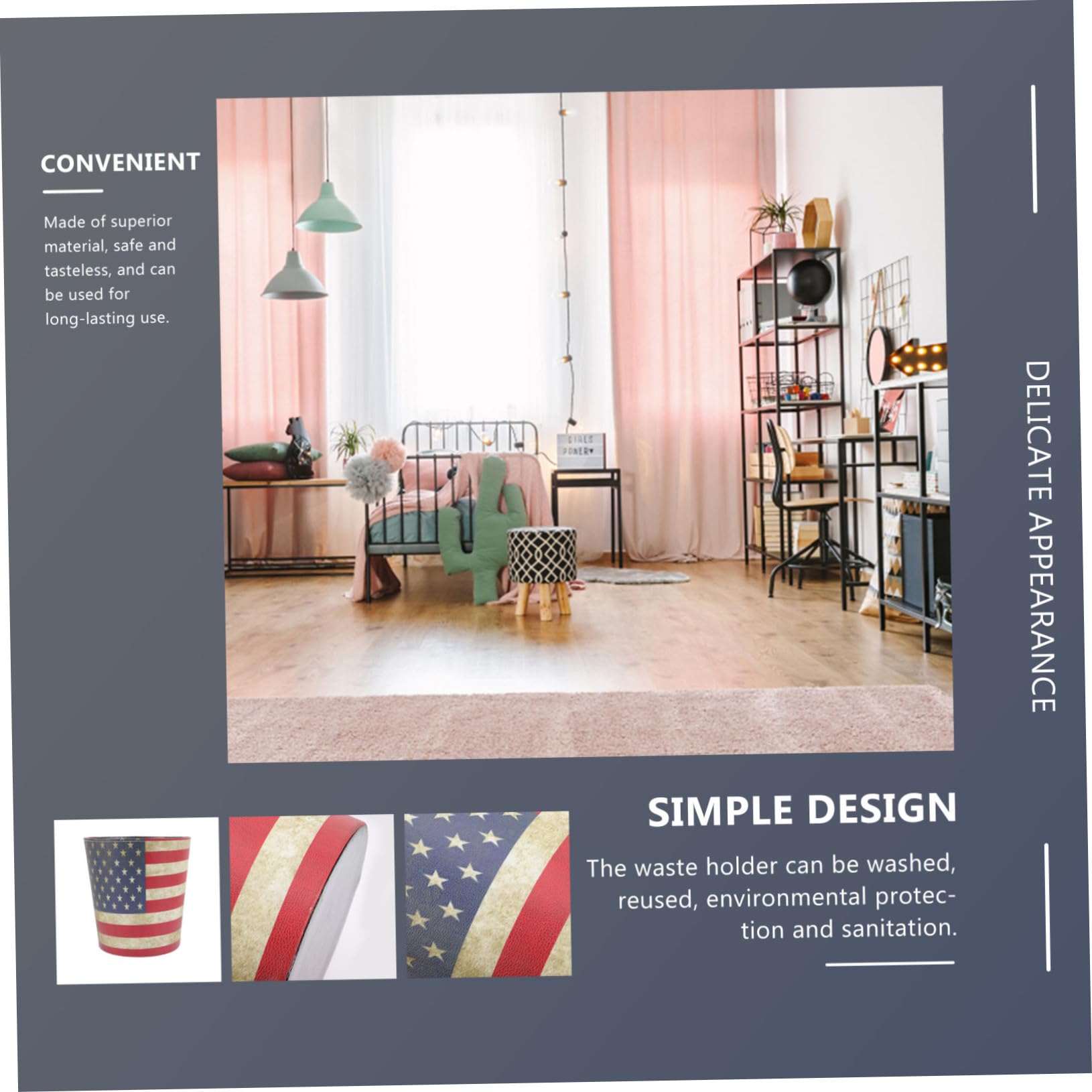 INOOMP Cestino per Rifiuti in Stile Retrò Secchio Carta Straccia in Pelle Pu Resistente, Contenitore Portaoggetti Multifunzione da Ufficio e Casa senza Coperchio, Design Spesso