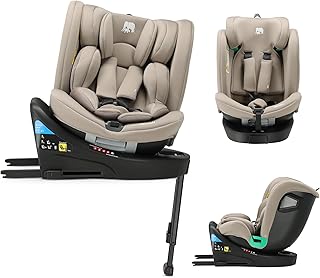 Deryan Chase 360° i-Size Kindersitz 40-150 cm - Drehbarer Autositz 0–12 Jahre (0–36 kg) mit ISOFIX, Liegefunktion & Stützfuß, Gruppe 0+/1/2/3, ECE R129, Autokindersitz mit Gurtbefestigun - Nougat