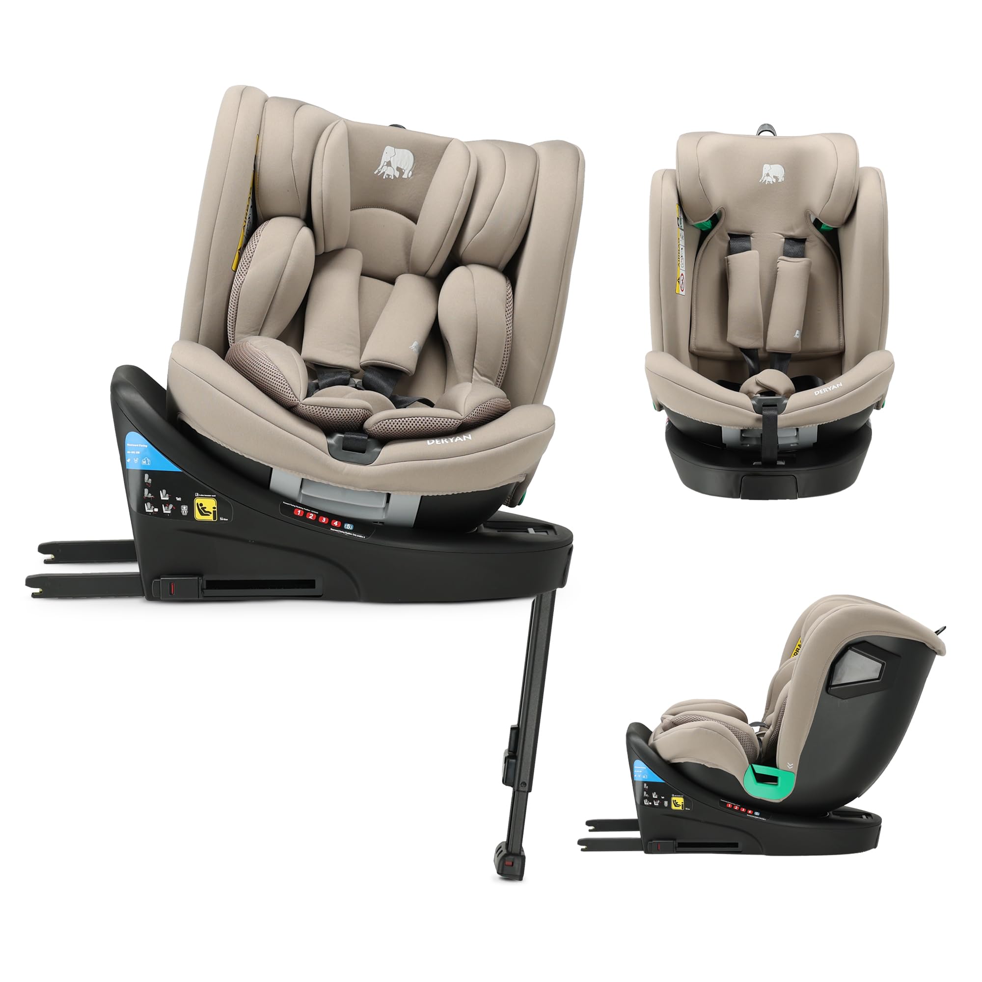 Deryan Chase Siège auto bébé, I-SIZE 40-150 cm, 360° Pivotant Isofix pour Groupe 0/+/1/2/3, Bébé de 0-12 ans, 0 à 36 kg Environ, ECE R129, 12 Positions d'Appui-tête, RWF, FWF Inclinaison (Nougat)