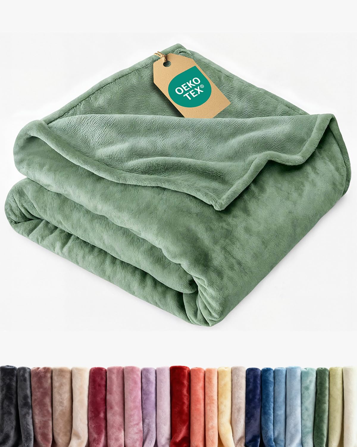 ultra soft fleece blanket throw size - flannel fleece luxury throw blanket - lightweight for couch bed chair - thick, warm and breathable - all season cozy anti-static microplush bedding, sage green