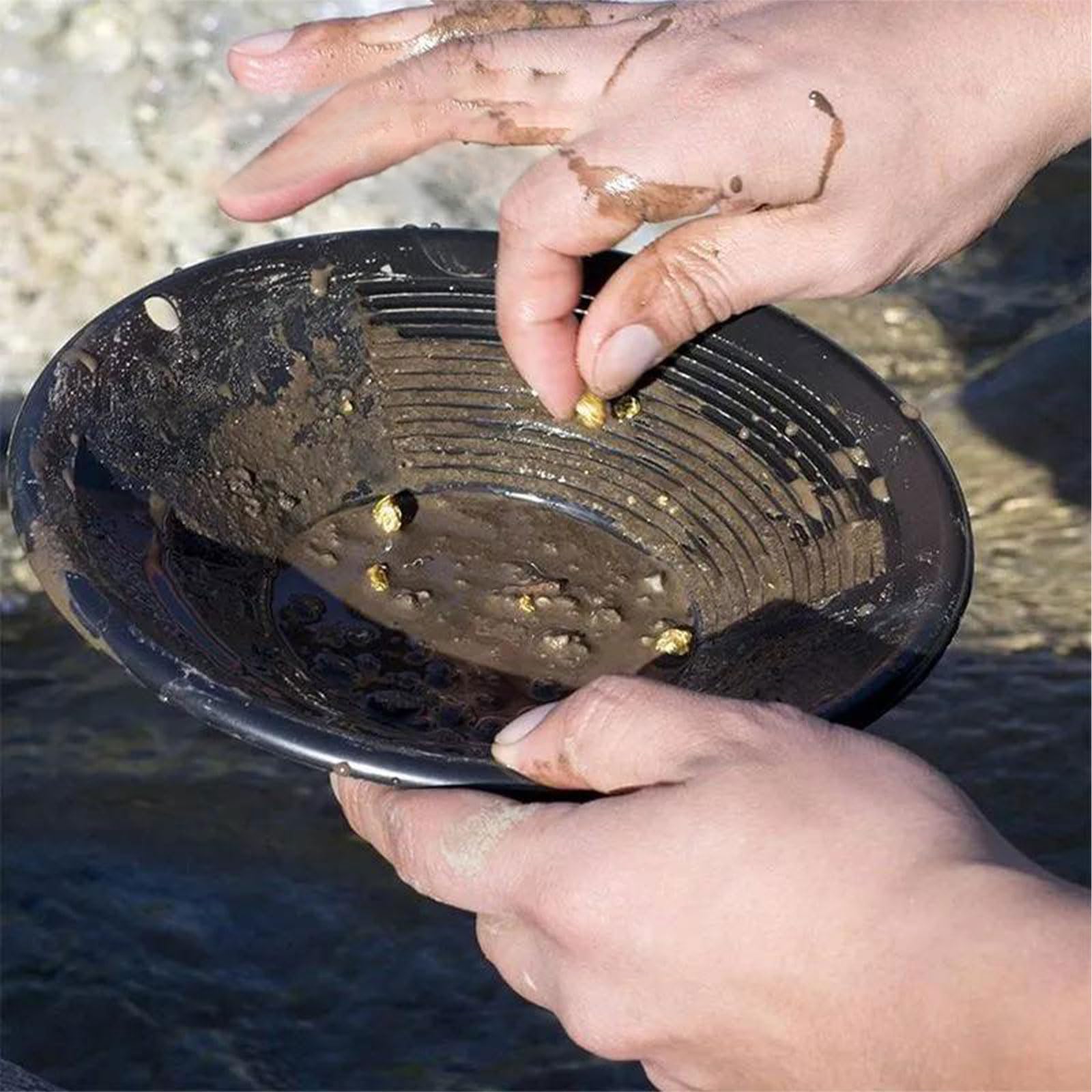 Gold Panning Pan,Accesorios para Tamices Manuales para la Extracción de Oro,Herramientas Portátiles para Buscar Oro al Aire Libre,Batea de Oro Set,Gold ifting,Clasificador de Tamizado 38 cm Tokaneit